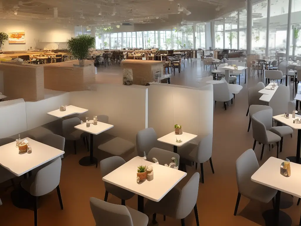 An image of the IKEA restaurant in Tempe with a bright and airy atmosphere, comfortable seating arrangement, and a mix of intimate booths and larger tables for families and groups.