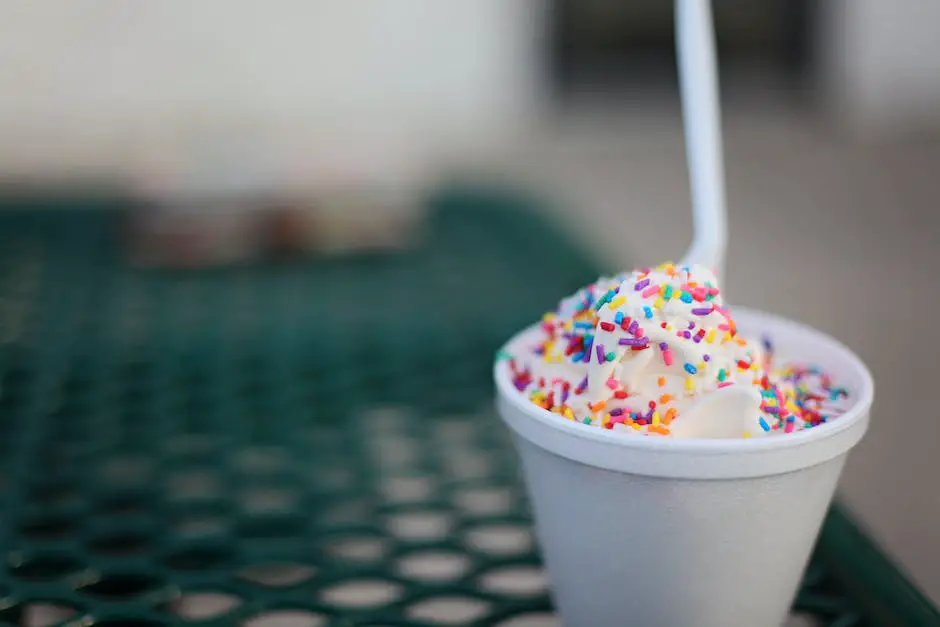 A tantalizing image of a scoop of Afters Ice Cream topped with colorful sprinkles and a cherry on a cone.