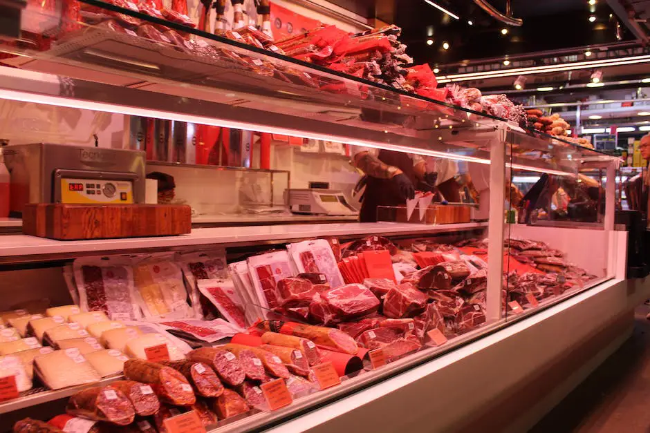 A display of various cuts of meat, seafood, and deli meats available at Costco's meat department, showcasing the quality and variety offered.