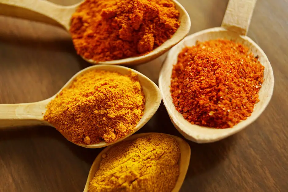 A variety of exotic spices displayed in small containers, showcasing their vibrant colors and unique textures.