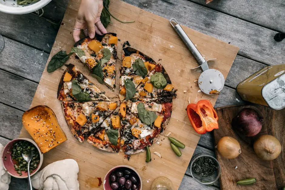 A close-up image of a mouthwatering gluten-free pizza topped with fresh herbs, vibrant vegetables, and melted vegan cheese.