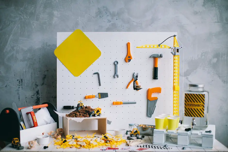 A white wall with a pegboard made of square holes in it. The pegboard has hooks and shelves attached holding a range of utensils and tools from pliers to scissors to screwdrivers.