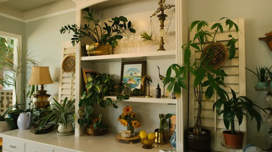 The KALLAX Shelving Unit displayed on a white wall with various accessories and plants on its shelves.