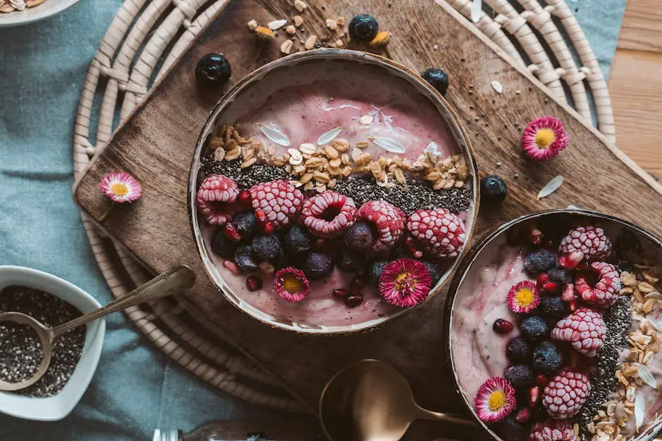 A photograph of a Costco Acai Bowl, featuring vibrant purple acai berries, topped with almond butter, strawberries, blueberries, bananas, and granola. The image showcases the colorful and nutritious ingredients that make up the bowl.