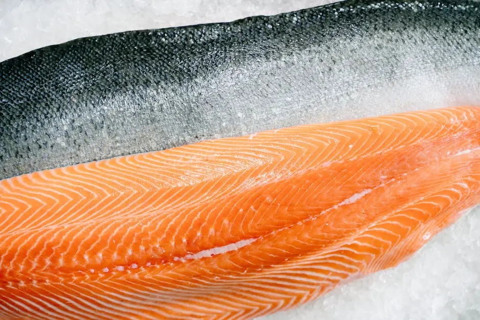 A variety of frozen salmon fillets displayed on ice